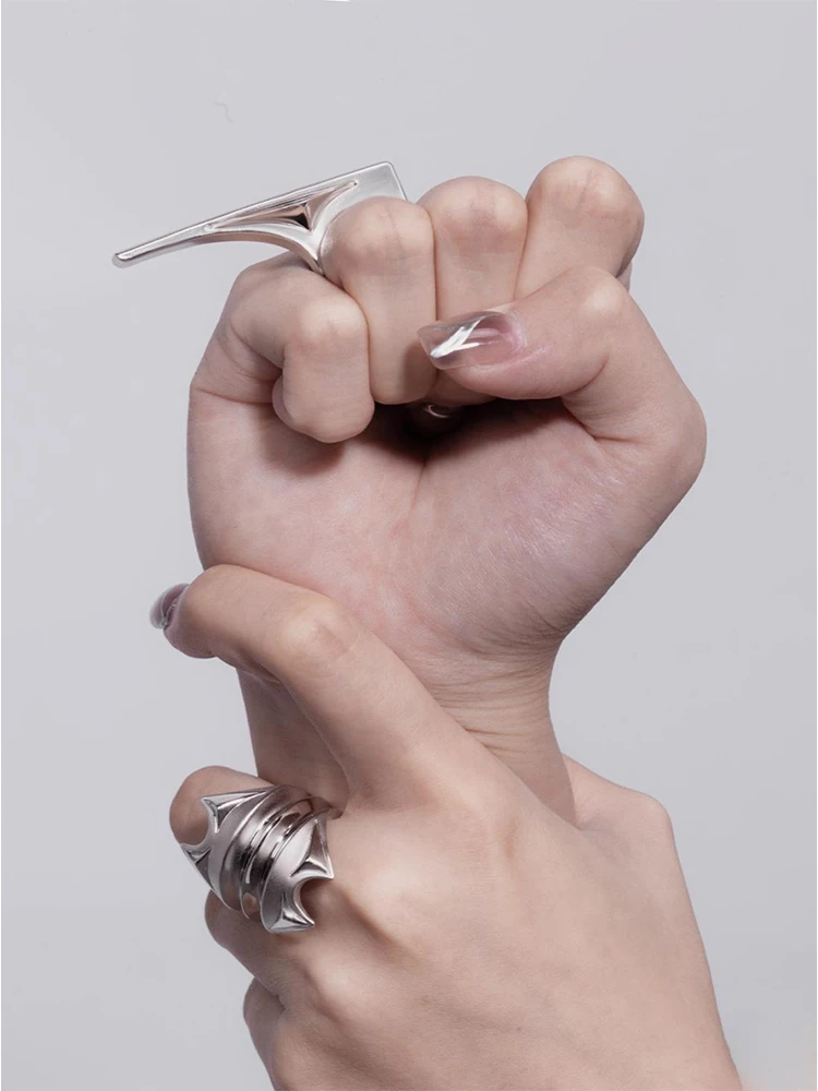 ZHUHE Long Handle Open Ring Cyberpunk Style For Women Men\'s Jewelry Accessories Party Gifts