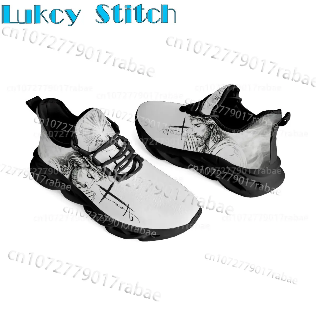 Jesus Design Adult Men's Casual Shoes Black White Selection Pattern Printed Unisex Simple Thick Sole Full Coverage Blade Sneaker