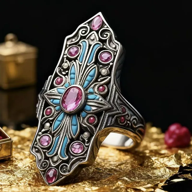 

2026 new environmentally friendly alloy full inlaid precision ring, luxurious and creative colorful zircon jewelry for women