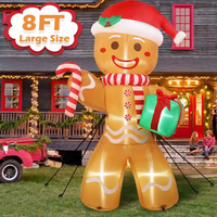 8FT/2.4M Gingerbread Man Christmas Inflatable with Gift Pack Outdoor Xmas Yard Decorations Built-in LED Lights for Lawn Decor