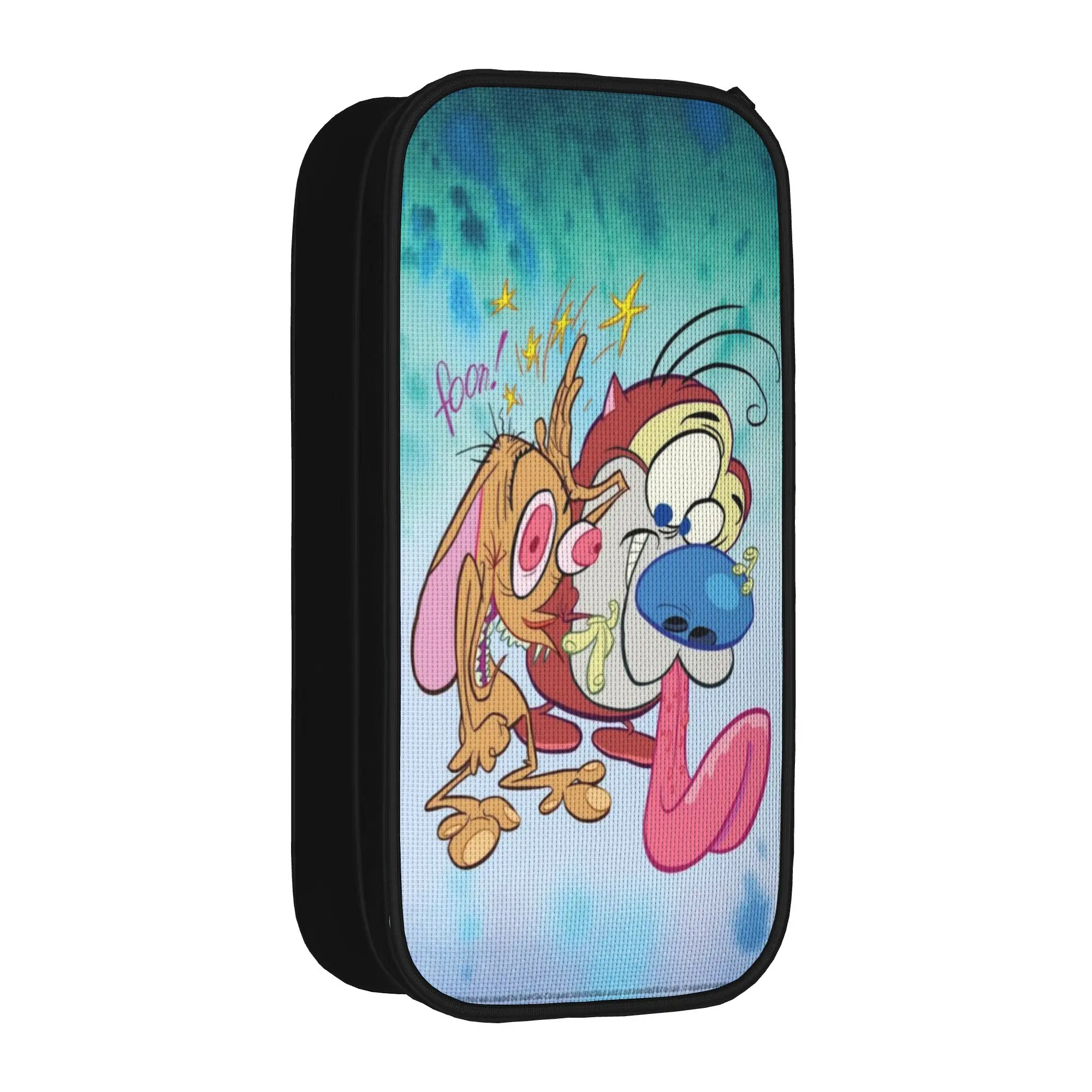 Large Capacity Pencil Case  Duo Rucksack Ren & Stimpy  School Supplies  Double Layer Pen Case Girl Makeup Bags Perfect Gifts