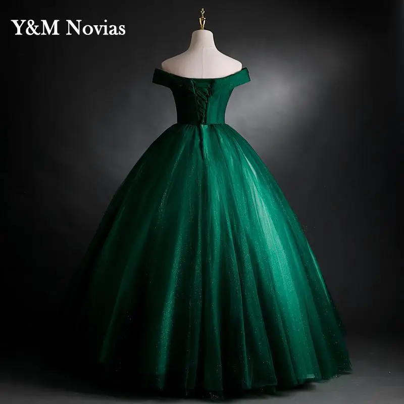 Y & M-Vestido De baile De quinceañera verde, Vestido De fiesta con hombros descubiertos, dulce, 16, encaje, lentejuelas, Vintage, talla grande