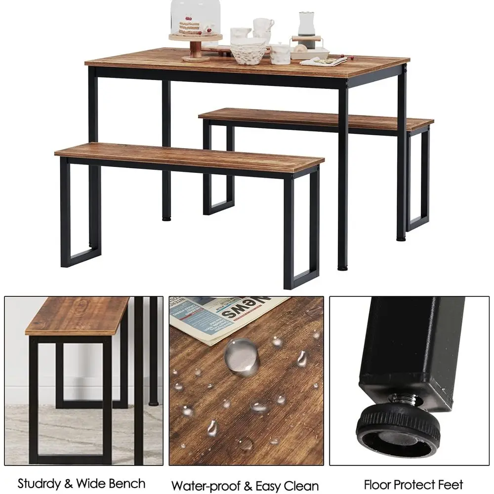 4人掛けの長方形の茶色のソーホーダイニングセット（ベンチ付き、キッチンスペース用）