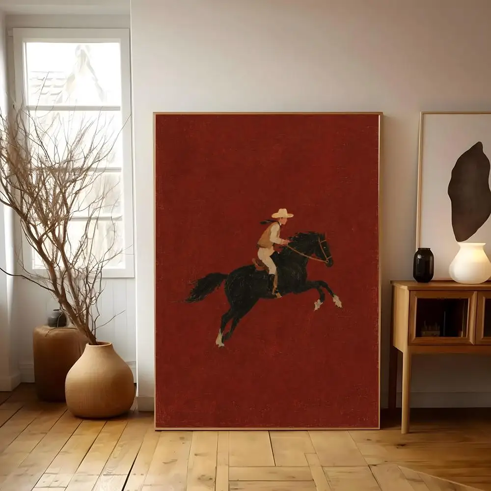 Skeleton Cowboy Wall Art Bucking Bronco Horse Print Gothic Western Rodeo Poster Vintage Decor Poster