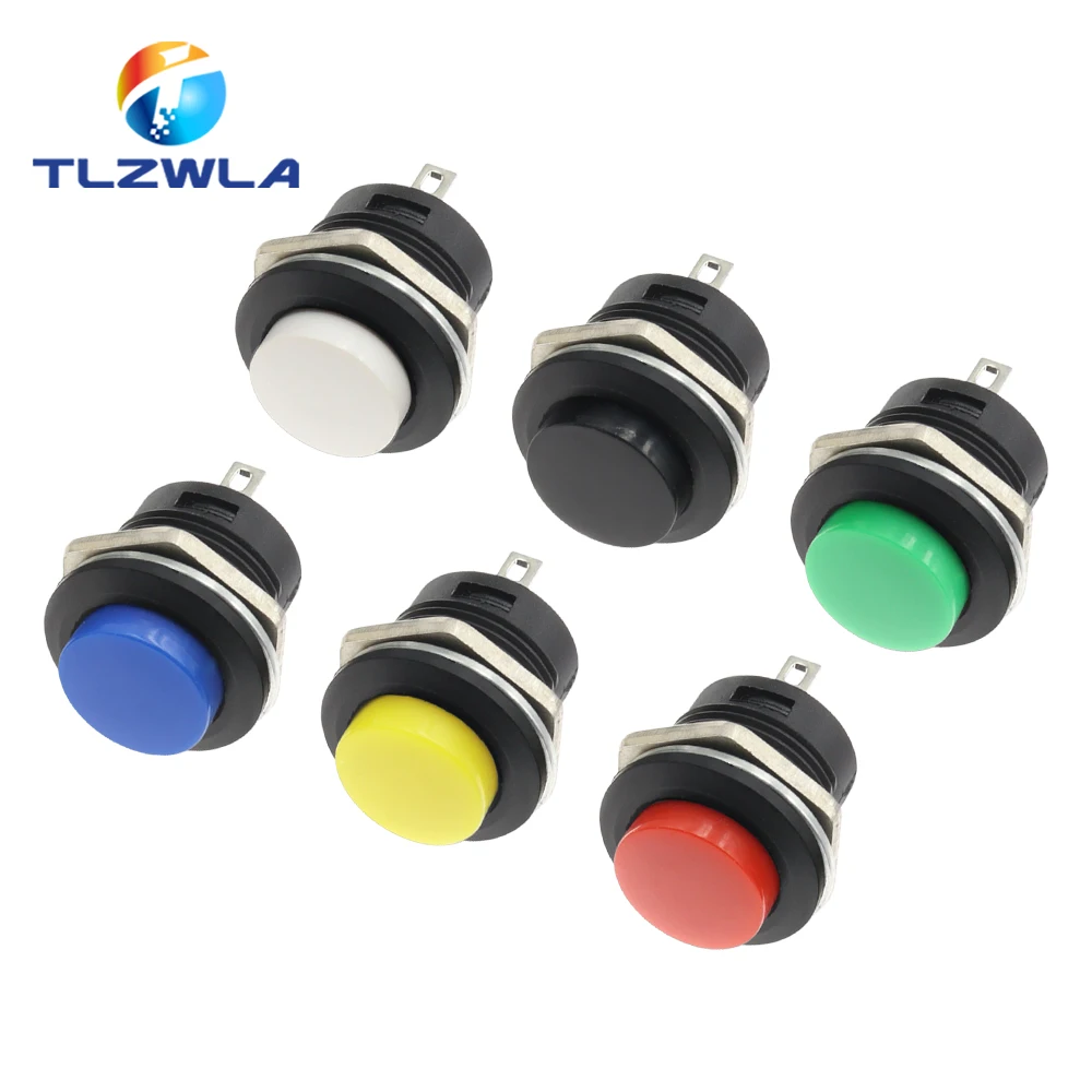 

100PCS R13-507 Momentary SPST NO Red Black White Yellow Green Blue Round Cap Push Button Switch AC 6A/125V 3A/250V 6color