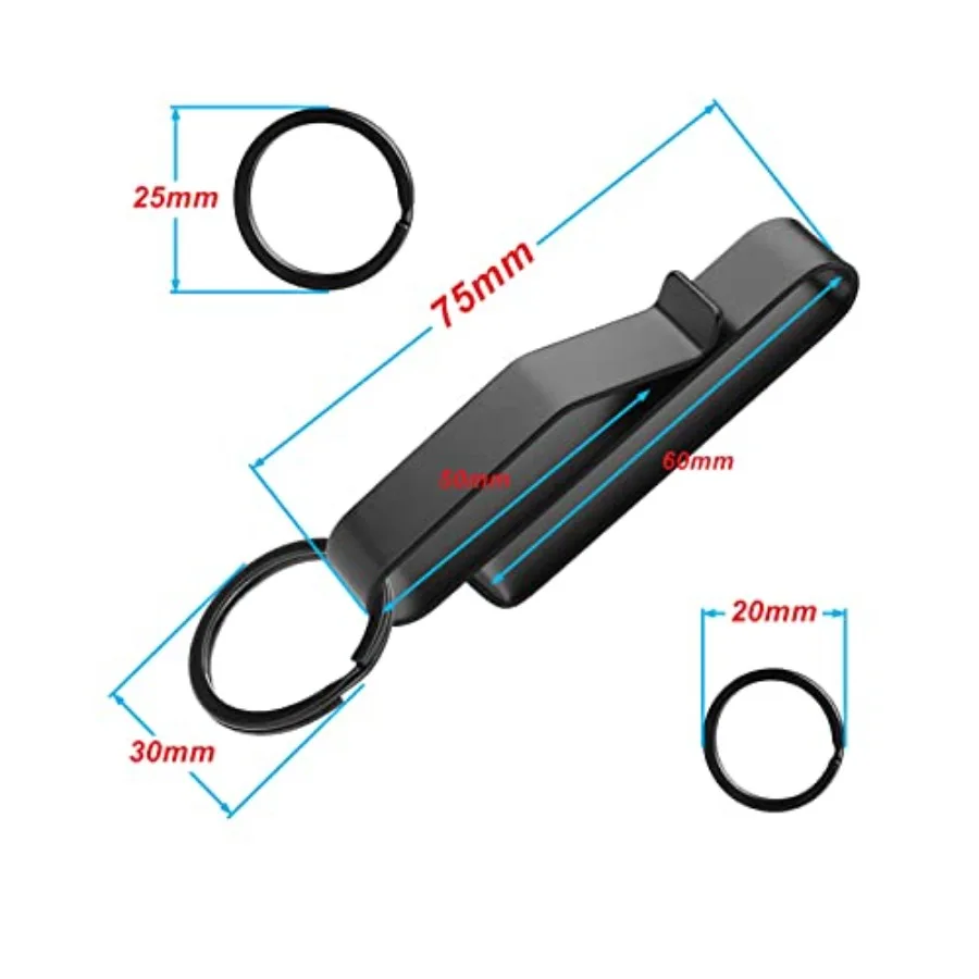 Tactical Stealth Duty Belt Key Holder, 2 Pack Belt Key Clip Holder with 12 Pcs Key Rings Black Stainless Steel Belt Loop Holder