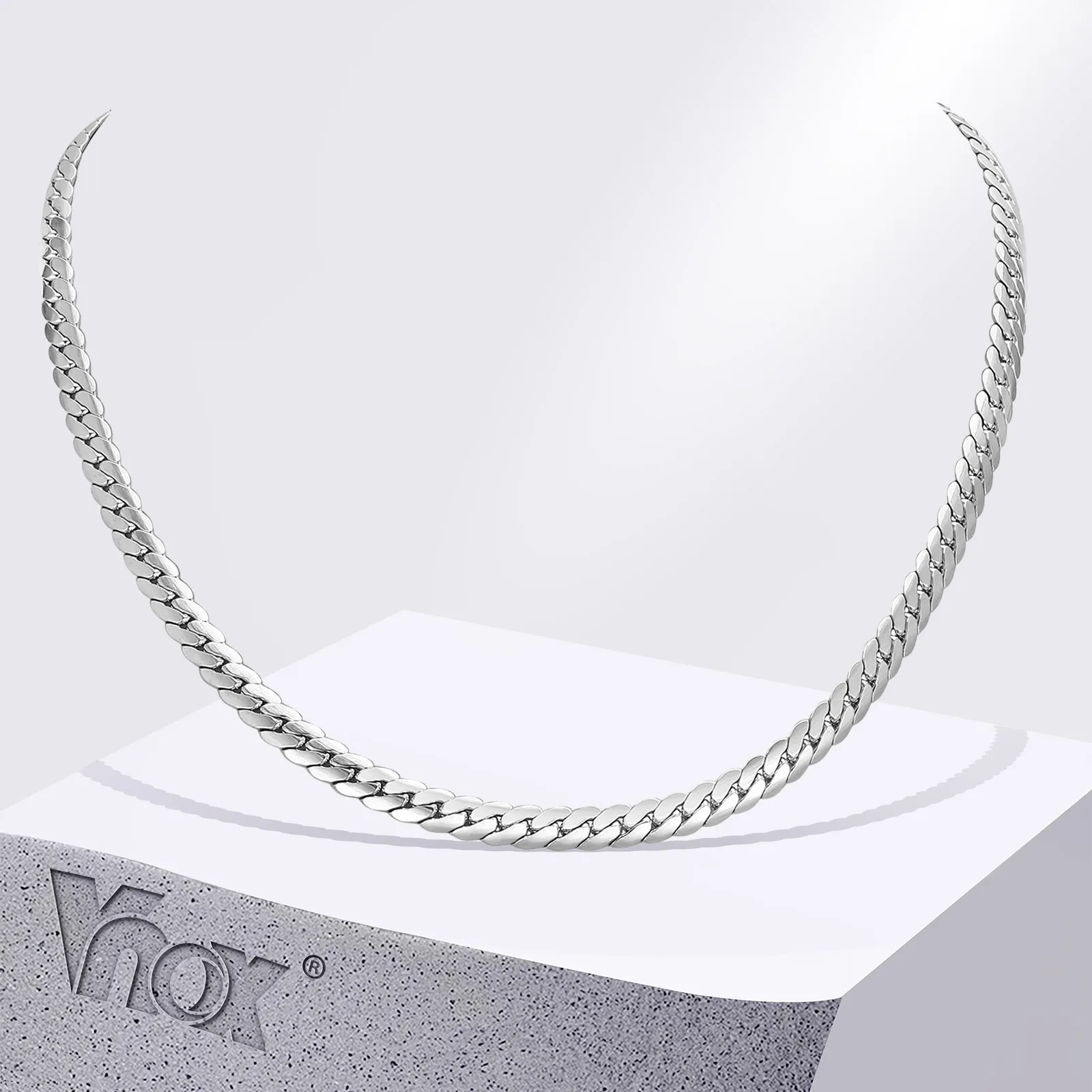 Vnox 5.7mm Flat Cuban Link Necklaces for Men Women, Silver Color Never Fade Stainless Steel Miami Curb Link Chain Collar Choker