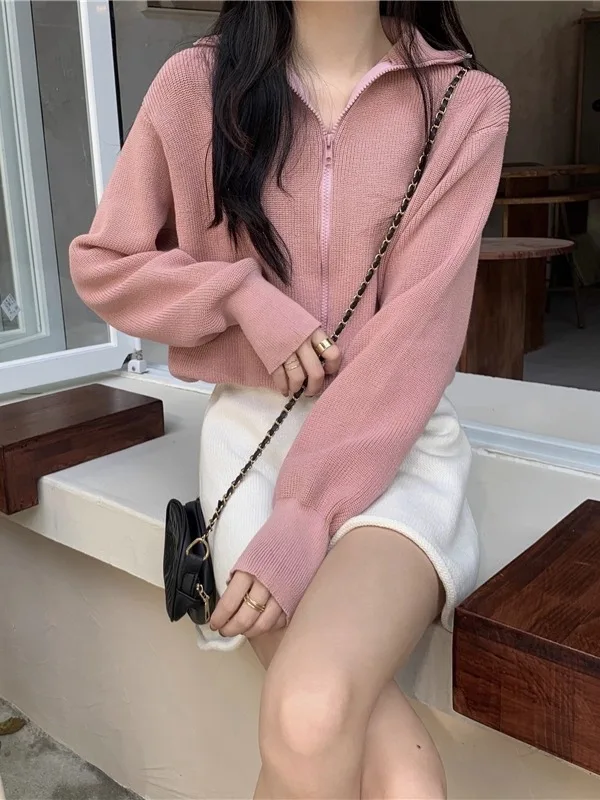 ay سترة محبوكة مفتوحة المرأة ربيع الخريف جديد Sle فضفاض بسيط سستة تنوعا ort ملابس خارجية Faionable