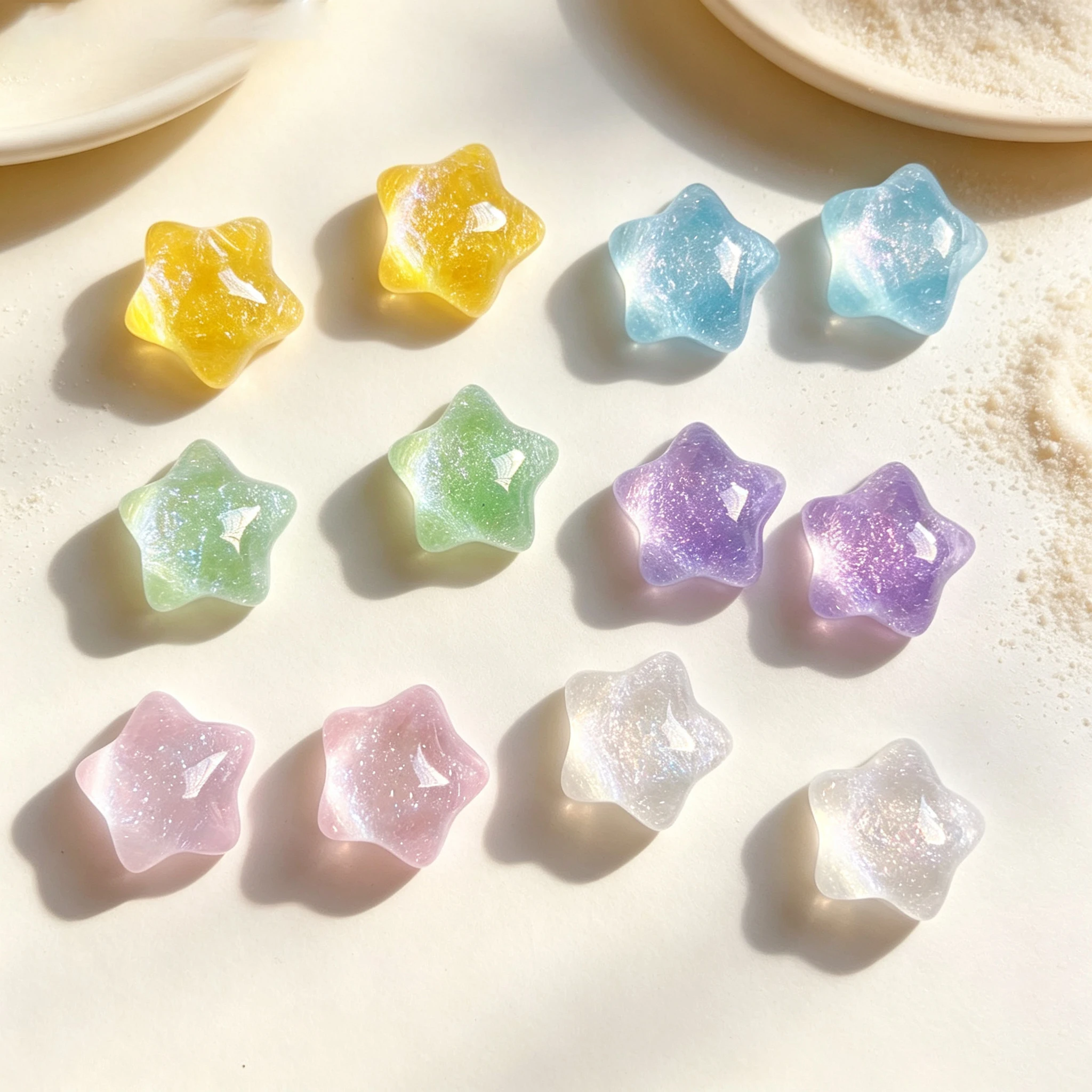 10PCS 15*15mm Dream Stream Light Ice Clear Star Resin Charms Iridescent Glitter for DIY Keychain,Bag Charm Nail Art Accessories