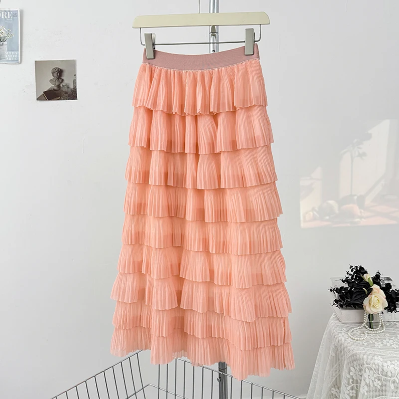 Fairycore Abito da ballo in chiffon a strati stile principessa Gonne Gonna a torta sottile elastica a vita alta Abiti estivi da donna per le vacanze al mare