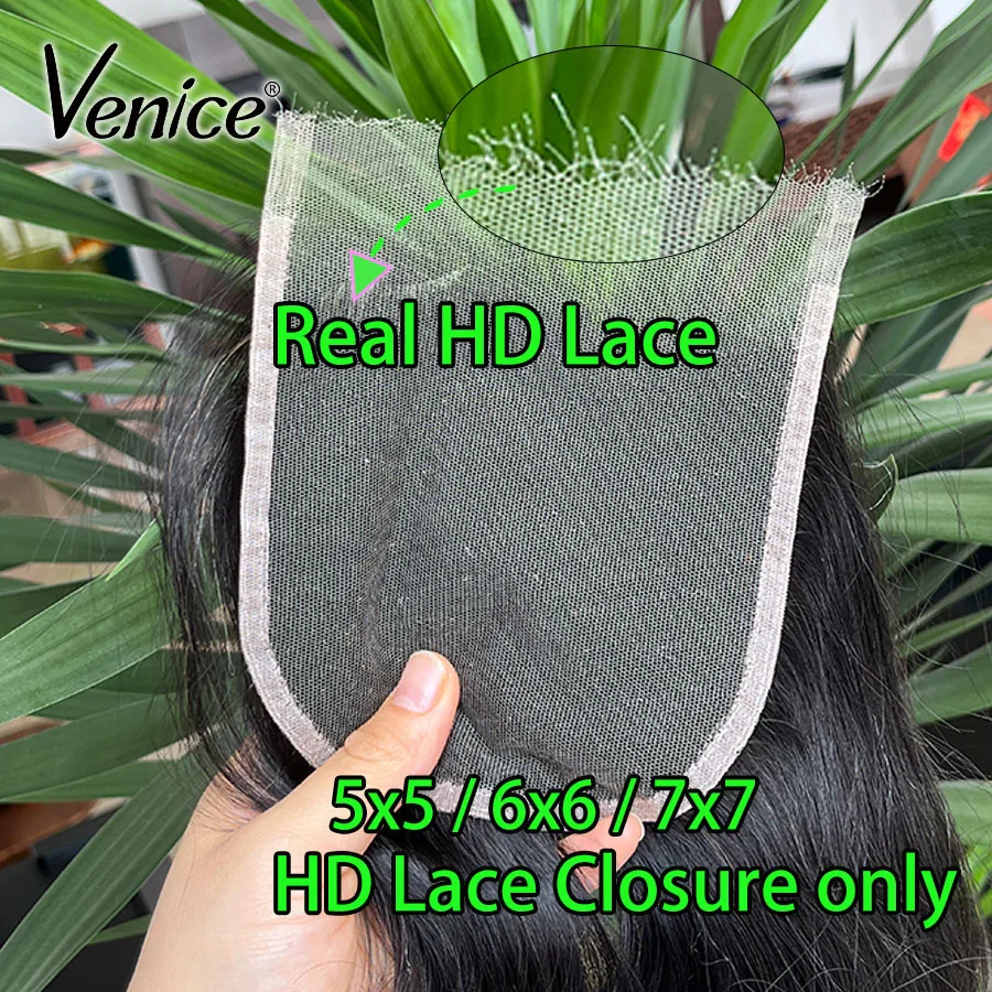 Venice HD Lace Closure Straight Human Hair Free Part 6x6 7x7 Real HD Lace Frontal Closure Only 5x5 Body Wave PrePlucked Natural