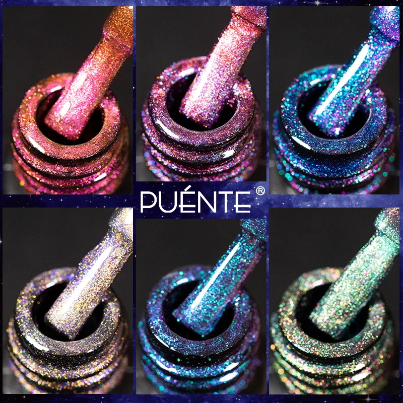 PUENTE 6 stks/set Aurora Glitter 9D Kat Magnetische Gel Nagellak Met Magneet Losweken UV Nail Art Vernis Kit voor Manicure
