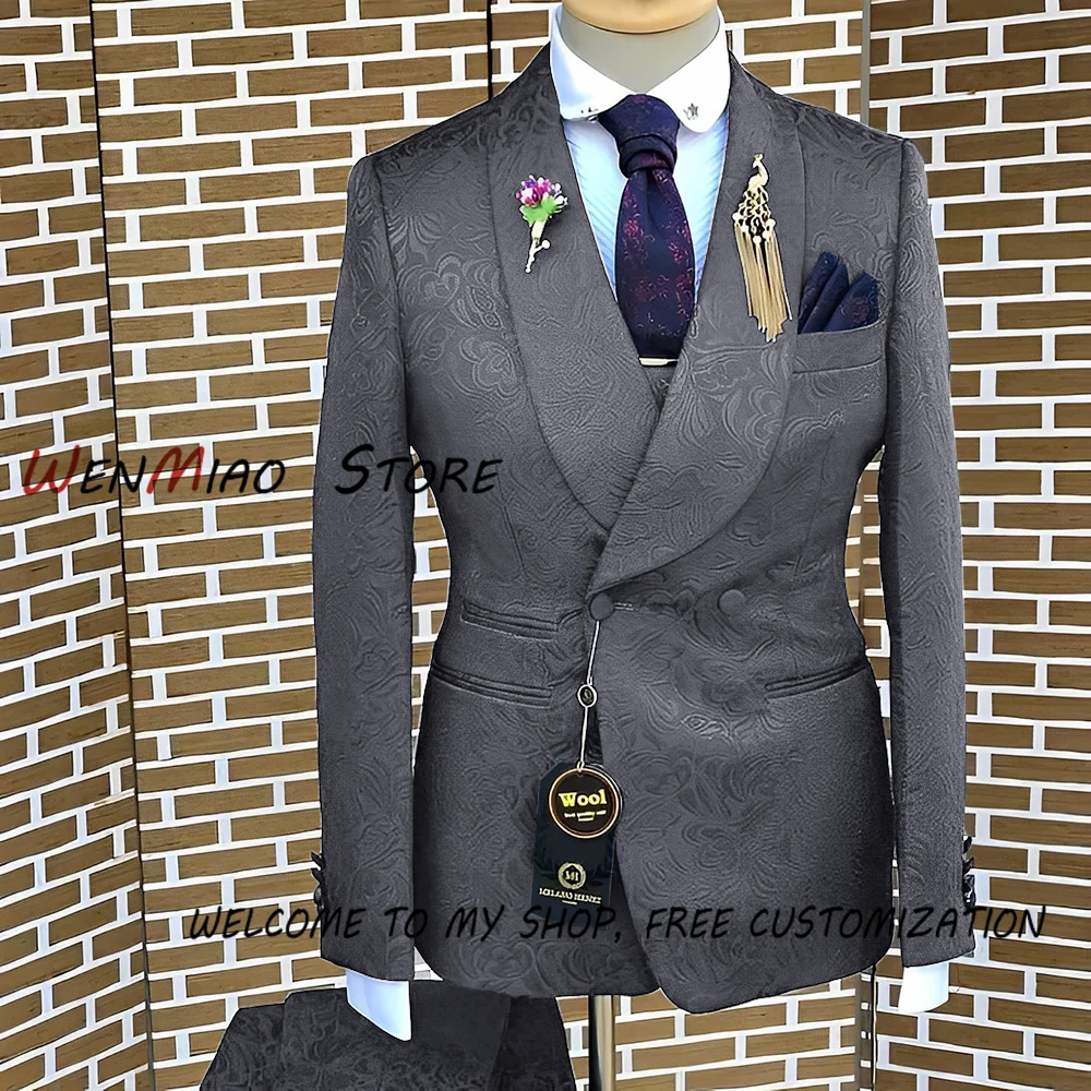 Terno Jacquard da Marinha, blazer com seios duplos, smoking noivo, vestido masculino formal, casamento, 2 peças