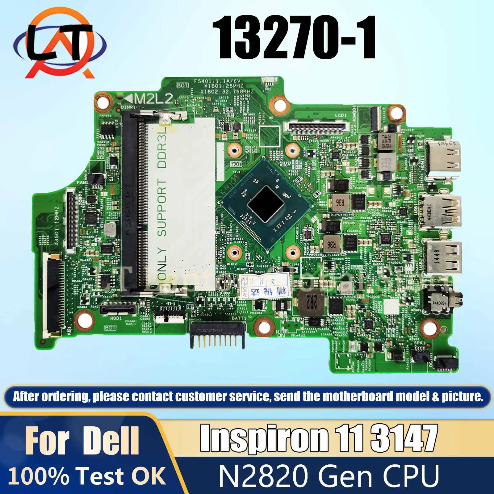 13270-1 Laptop Motherboard For Dell Inspiron 11 3147 WFH9R 0KW8RD 01YRTP Notebook Mainboard N2820 DDR3 Full Tested