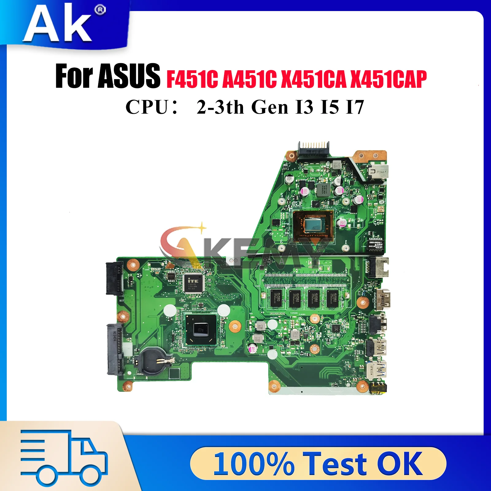 

X451CA Материнская плата для ноутбука ASUS VivoBook X451C A451C X451CA X451CAP F451C Материнская плата для ноутбука с процессором I3 I5 I7 100% тест ОК
