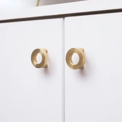 Solid Brass Circle Shape Cabinet Knobs Handles Gold Round Wardrobe Pulls Kitchen Cupboard Door Knobs Hardware 28mm(hole to hole)