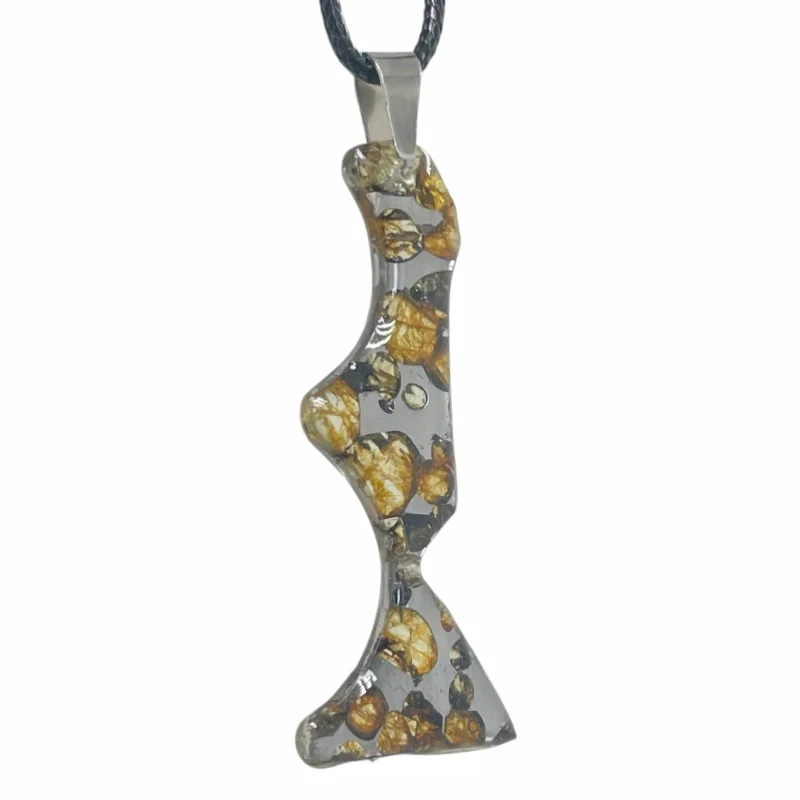 Seymchan Pallasite Meteorite Abstract Irregular Pendant Natural Olivine Crystal Cosmic Necklace Jewelry QB329