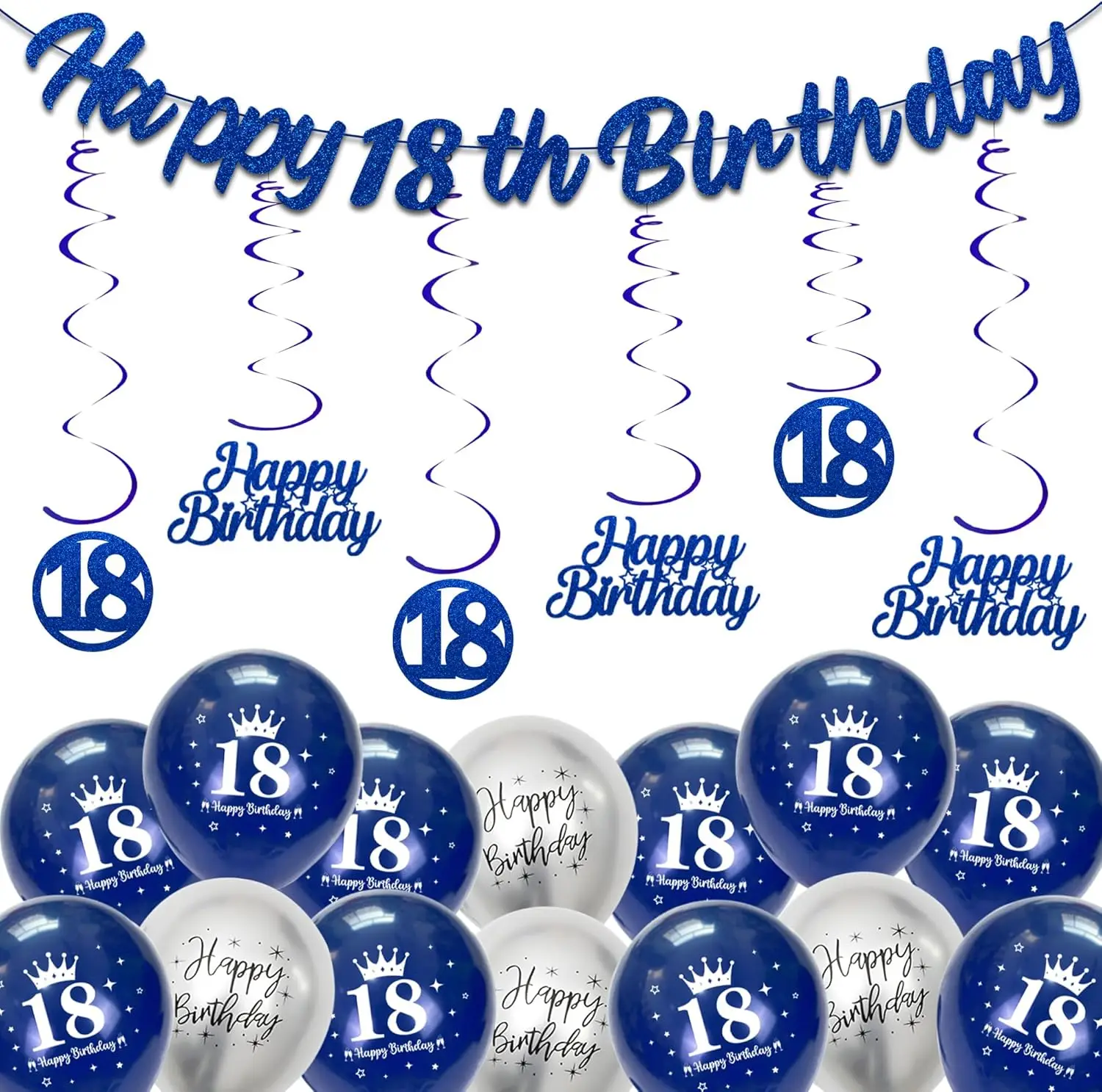 Decoratieset voor 60 personen. Verjaardagsbanner en ballonnen Blauw Zilver Verjaardagsdecoratie, Jubileumversieringen, Feestgadgets, Verjaardagshallendecoratie, Feestaccessoires, Decoratie voor mannen