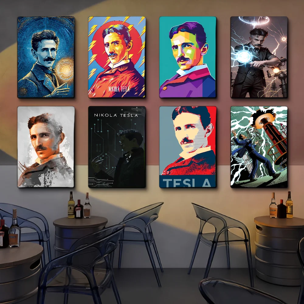 

Nikola Tesla Self-adhesive Art Poster Fancy Wall Sticker For Living Room Bar Decoration Vintage Decorative Painting