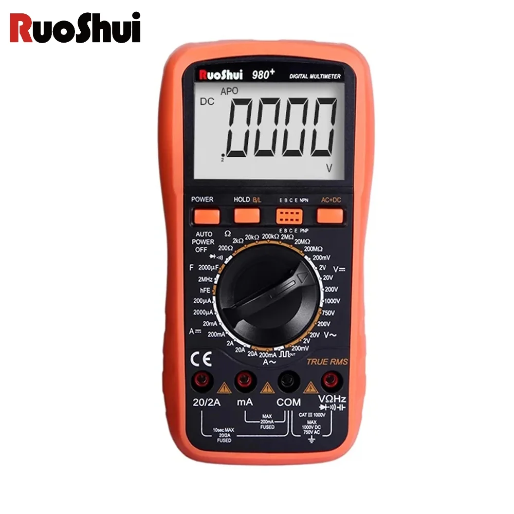 RuoShui 980+ Multimeter 20000 Counts True RMS Digital Capacitance and Resistance Meter AC/DC Voltmeter Current Backlight Tester