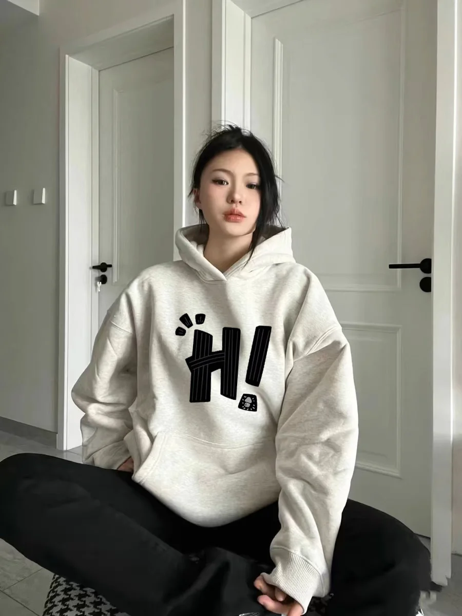 الأمريكية الرجعية أفخم هوديس المرأة خريف شتاء 2025New موضة الشارع البلوز فضفاض بلوزة غير رسمية Y2K ملابس السيدات