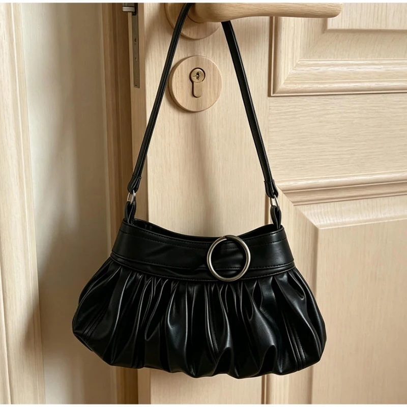 Koreanische Umhängetasche mit Polka Dots, große Tragetasche mit plissiertem Design und Holzknopf-Dekor, niedliche lässige Handtasche für Mädchen – Detail 27