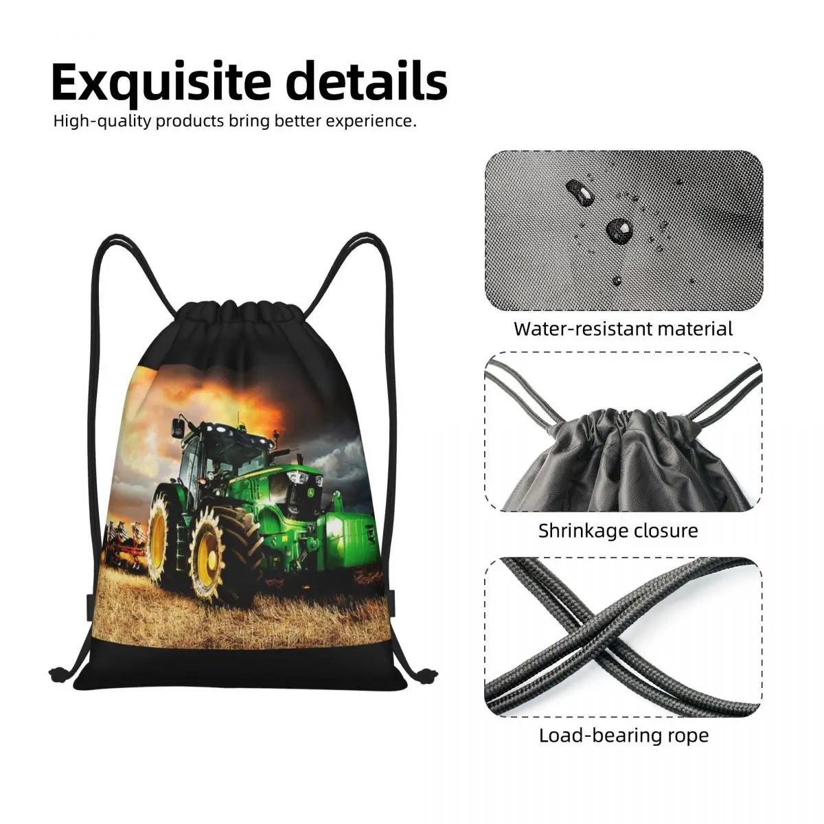 Tractor Drawstring Backpack Women Men Sport Gym Sackpack Foldable Shopping Bag Sack