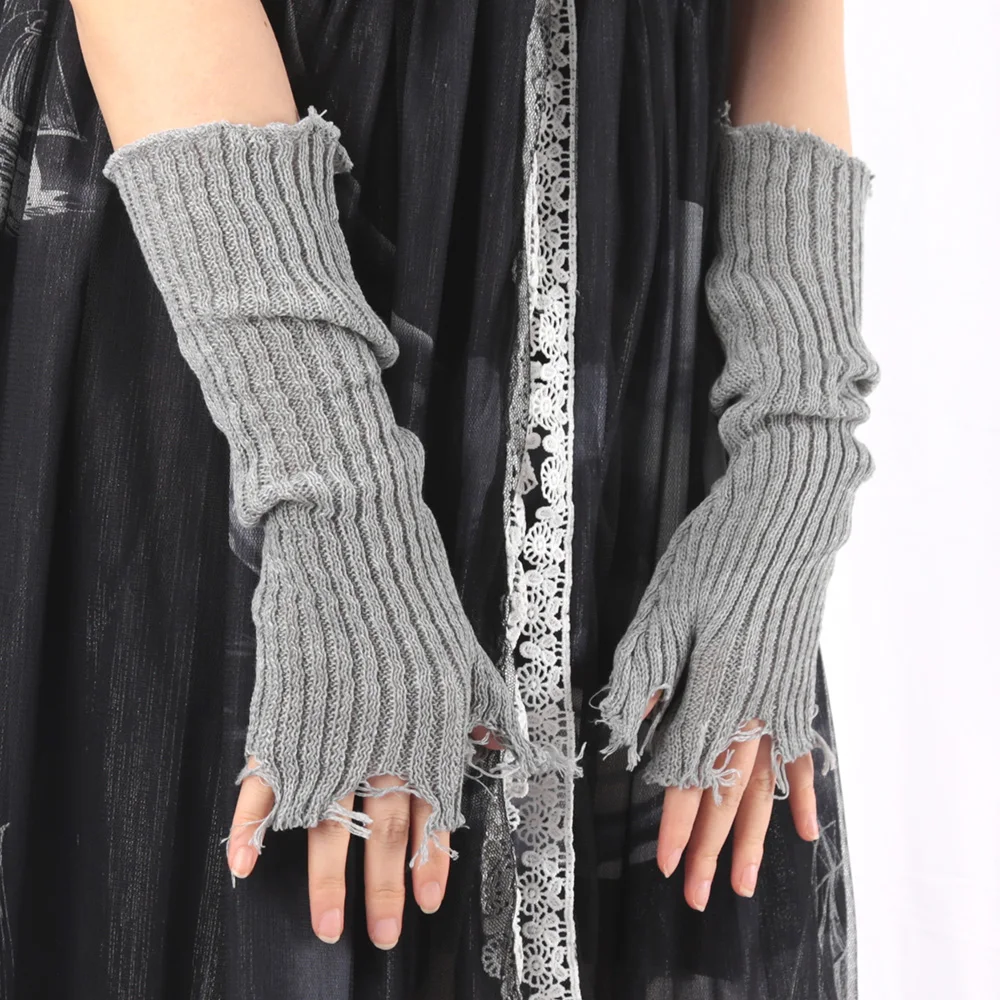 Gothic Anime Soft Gloves Autumn Winter JK Girls Mittens Oversleeve for Women Men Cool Tattered Style Cuff Fingerless Arm Warmers