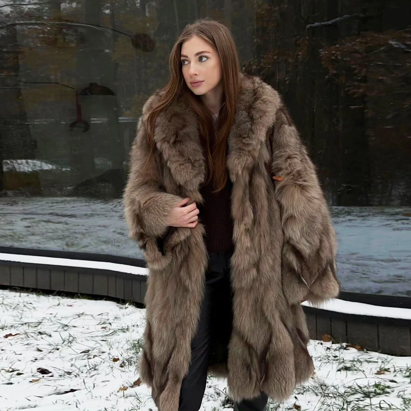 Women Winter Natural Real Fox Fur Coat Fashion Warm Genuine Fur Overcoat Female Elegant Natural Fox Fur Long Jacket Outwear