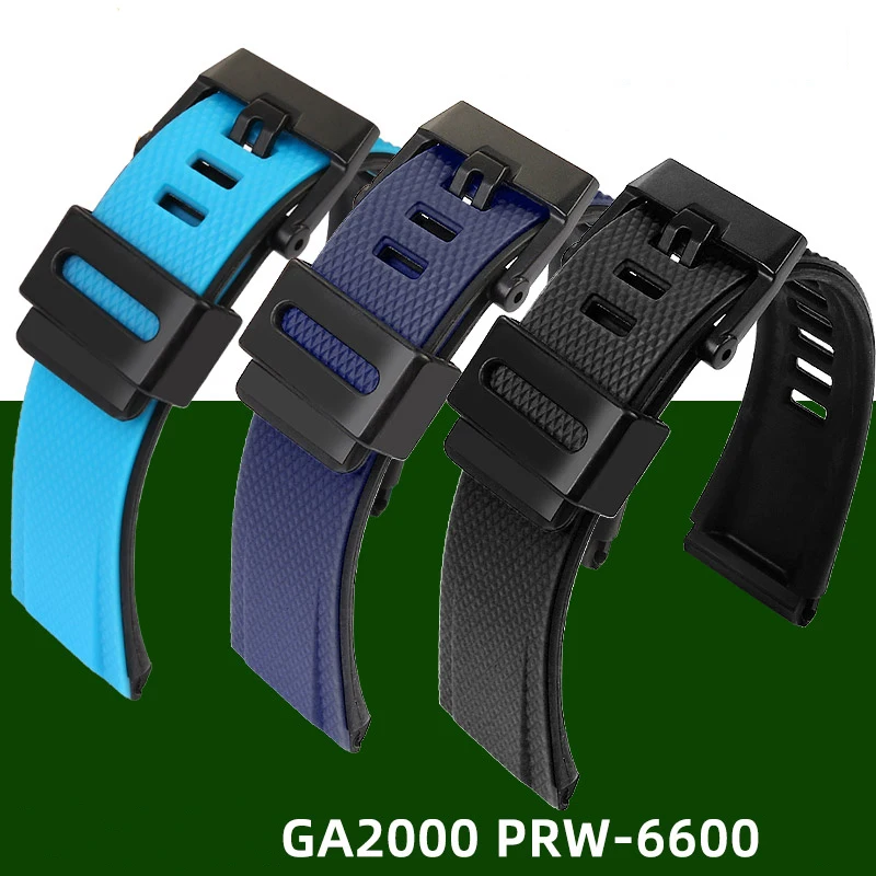 24mm New Rubber Watchband For Casio Strap GA2000 PRG-600 PRW-6600 PRG-650 GA-2000 Waterproof Sports Silicone Bracelet Blue Black