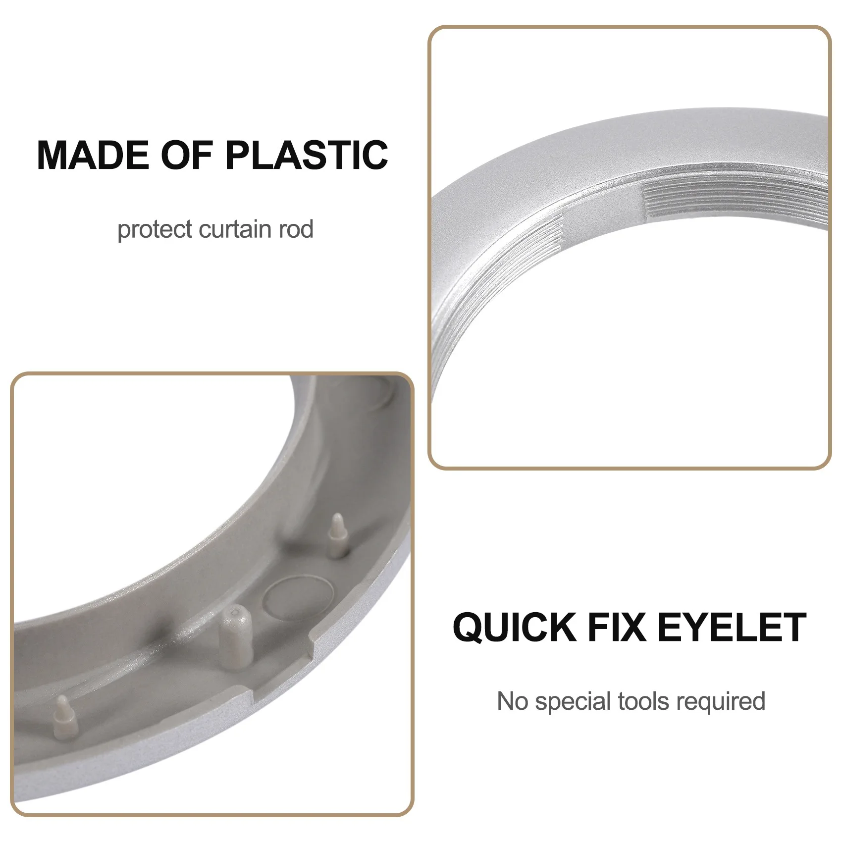 정성적 50팩 커튼 그로밋, 내경 43mm 커튼 아일렛 링 나노스케일 저소음 로마 링(실버)