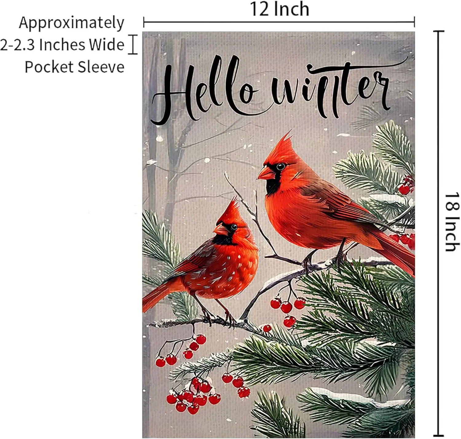 Winter Cardinal Bird Garden Flag 12x18 Double Sided Christmas Banners for Outside Trees Snow Christmas Holiday Outside Decor SSL