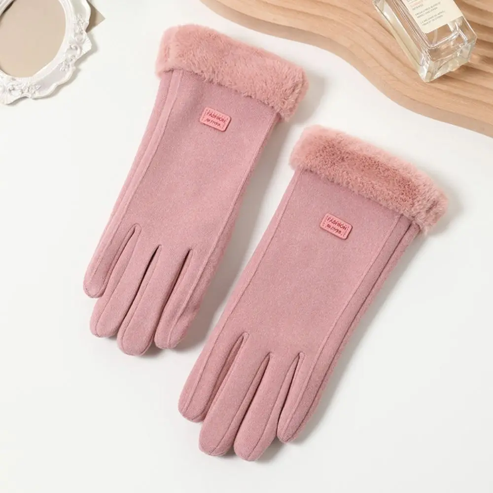 Cute Fleece-Lined Touchscreen Gloves Thick Touchscreen Winter Warm Gloves Windproof Full Finger Lined Mittens Cold Weather