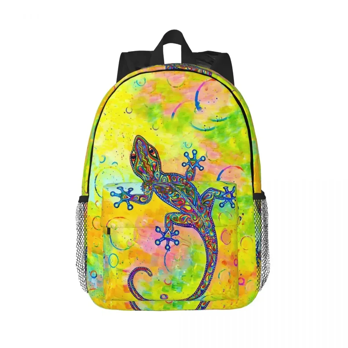 Electric Groovy Gecko Psychedelic Paisley Lizard Backpacks Boys Girls Bookbag School Bags Laptop Rucksack Shoulder Bag