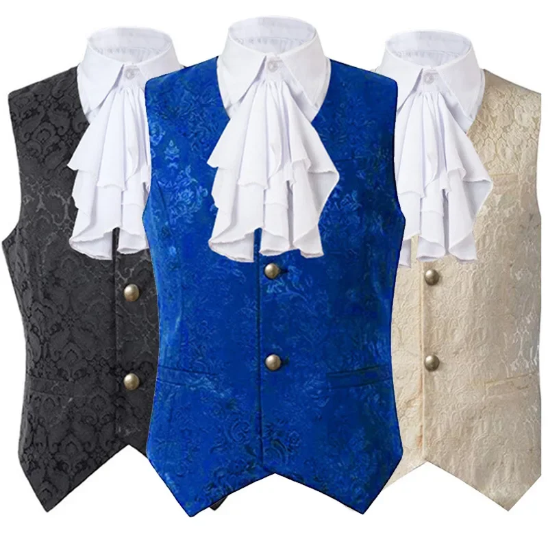 Black Vest Men Renaissance Steampunk Coat Gothic Jacquard Waistcoat Single Breasted Business Formal Dress Vest for Suit