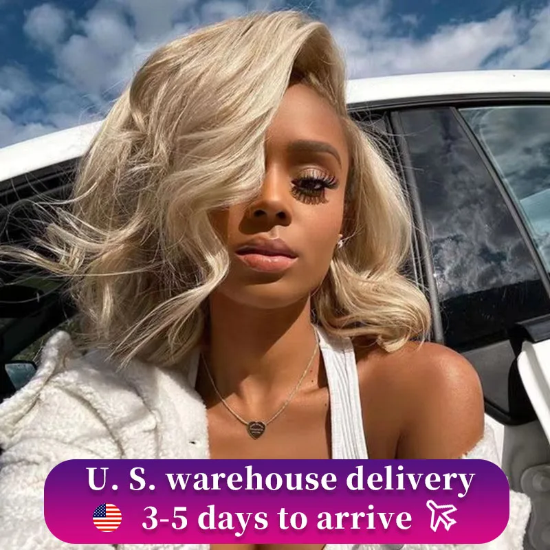 

180% Density Blonde Body Wave Short Wigs Left Side Part 6x6 Lace Closure Wig 613 Loose Wavy Human Hair Brazilian Short Bob Wig