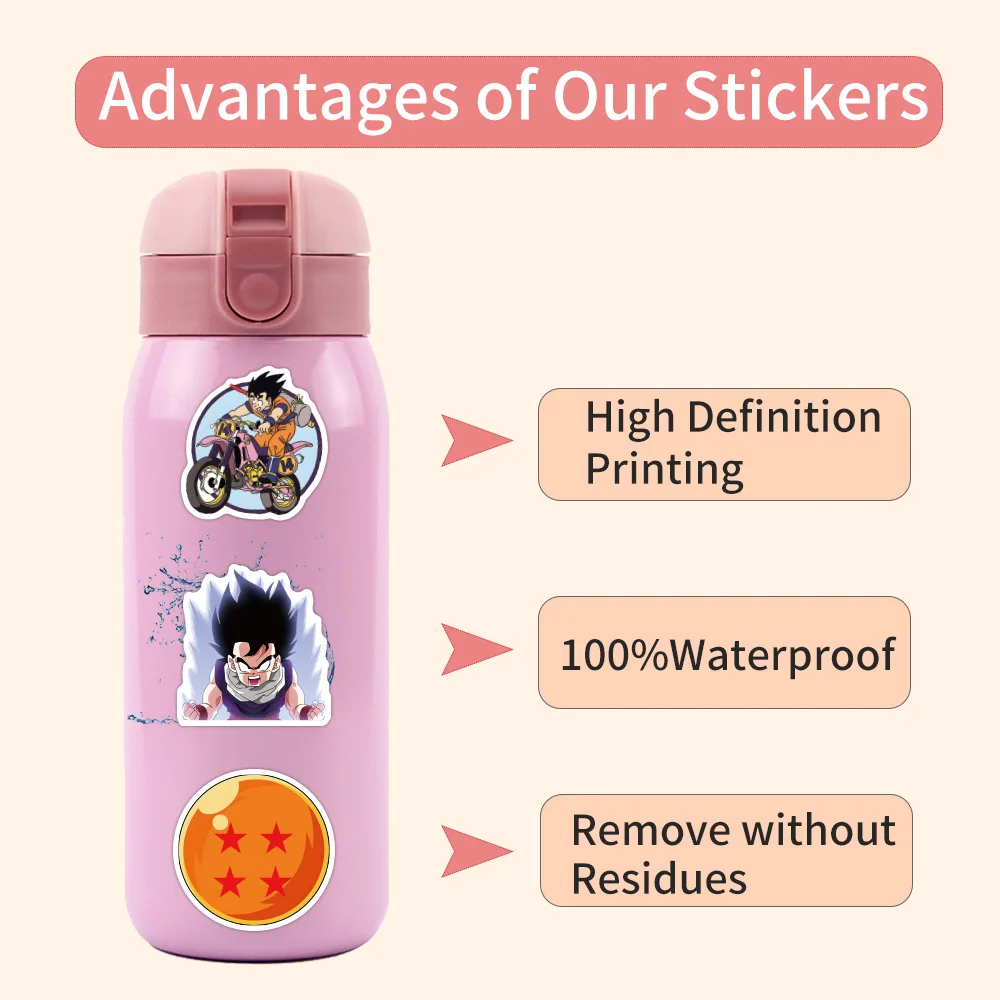 50pcs Dragon Ball Stickers Anime Cartoon Cool Laptop Phone Skateboard Guitar Decoration Graffiti Sticker Kids DIY Decal Gift Toy