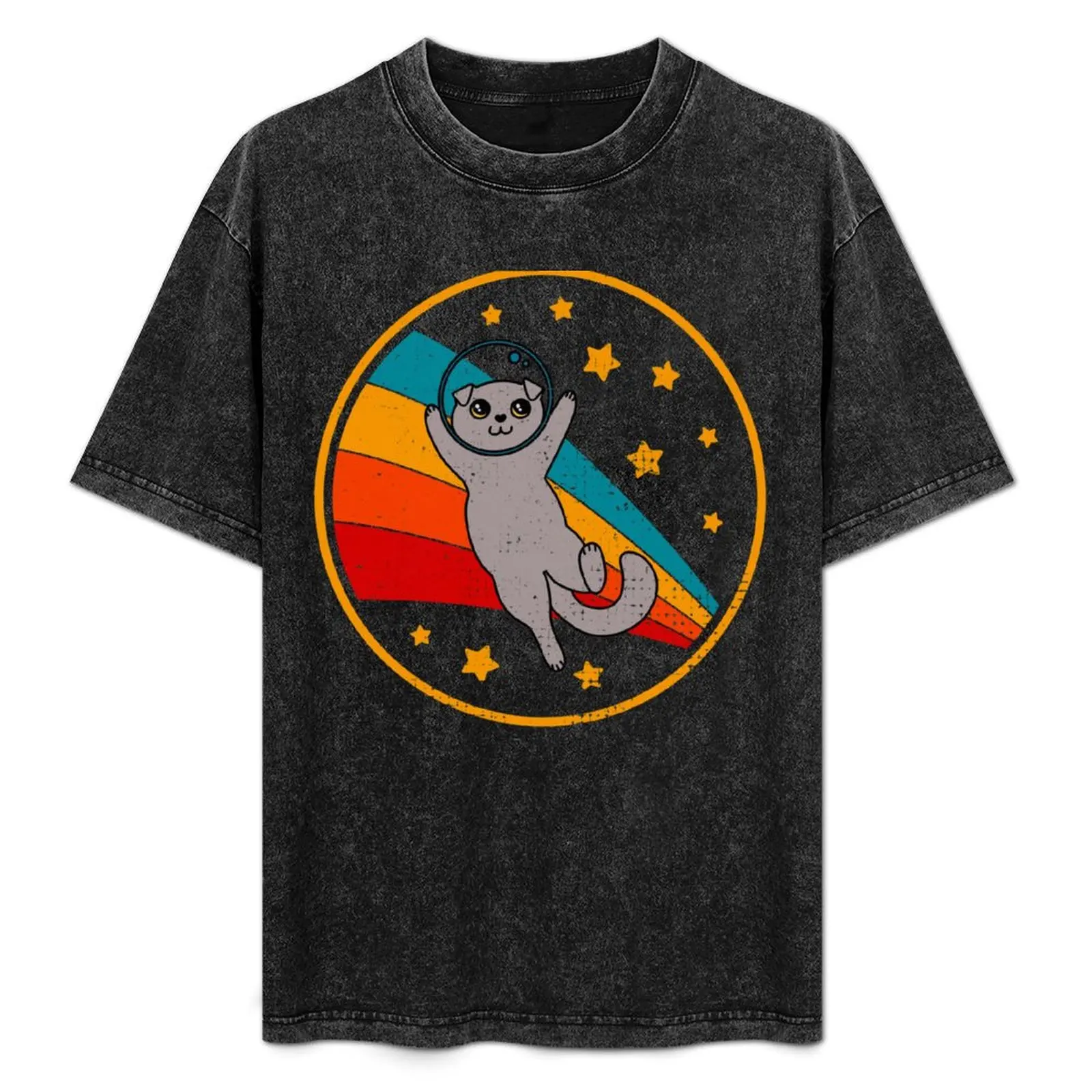 

Cute Vintage Scottish Fold Cat Retro Space Cat T-Shirt Lightweight Gym Training T-Shirt