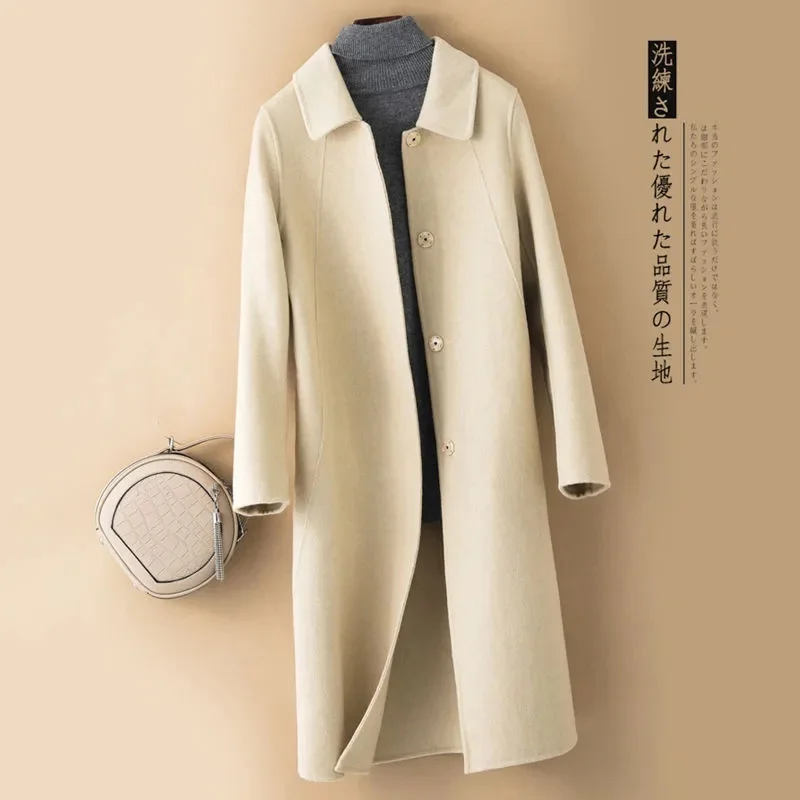

Korean Style Elegant Wool Autumn Winter New Coat Medium Length Slimming Doll Collar Small Size Woolen Jacket for Women
