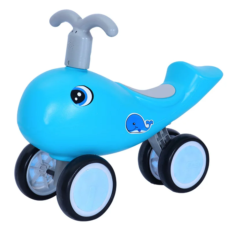 Infant Dolphin Twisting Car Anti-rollover Baby Swinging Sliding Pulley Toy Car Toddler Walker Balance Scooter with Music Light