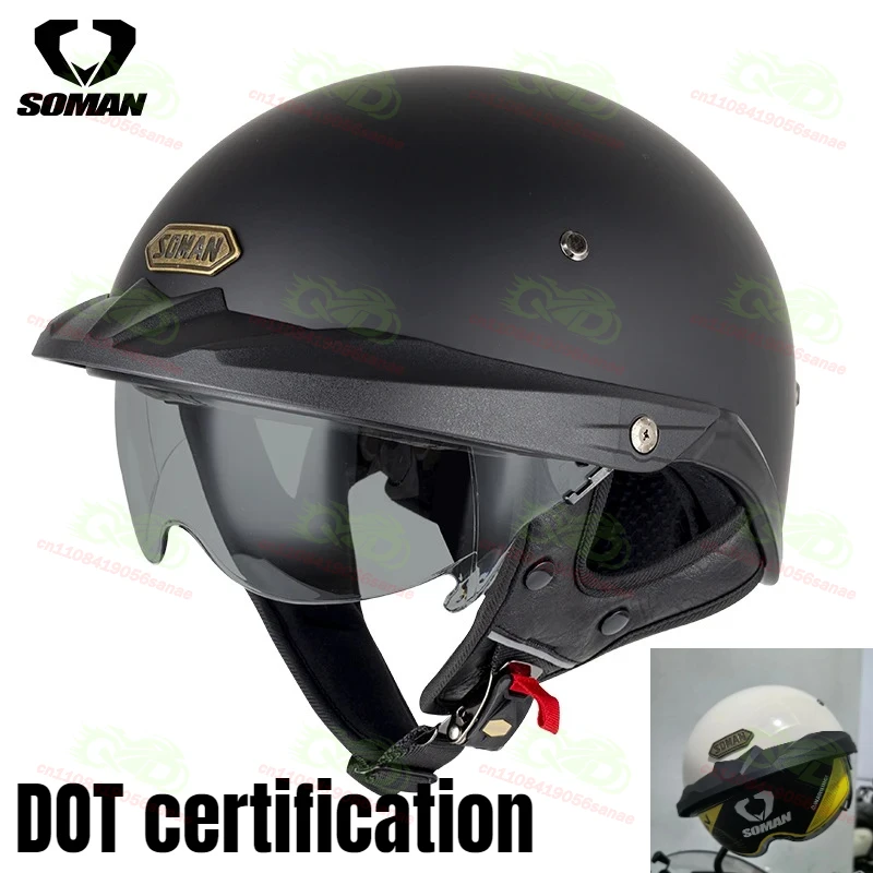 

SOMAN Motorcycle Half Helmet with Endoscope Retro Helmet Electric Bike All Season Sun Protection Commuting DOT Certification