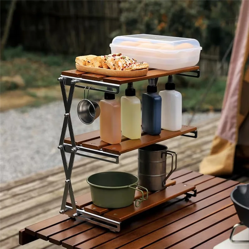 

ATSQ-Portable Folding Camping Table Three-Tier Oak Rack,Light-Weight Portable Folding Camping Table