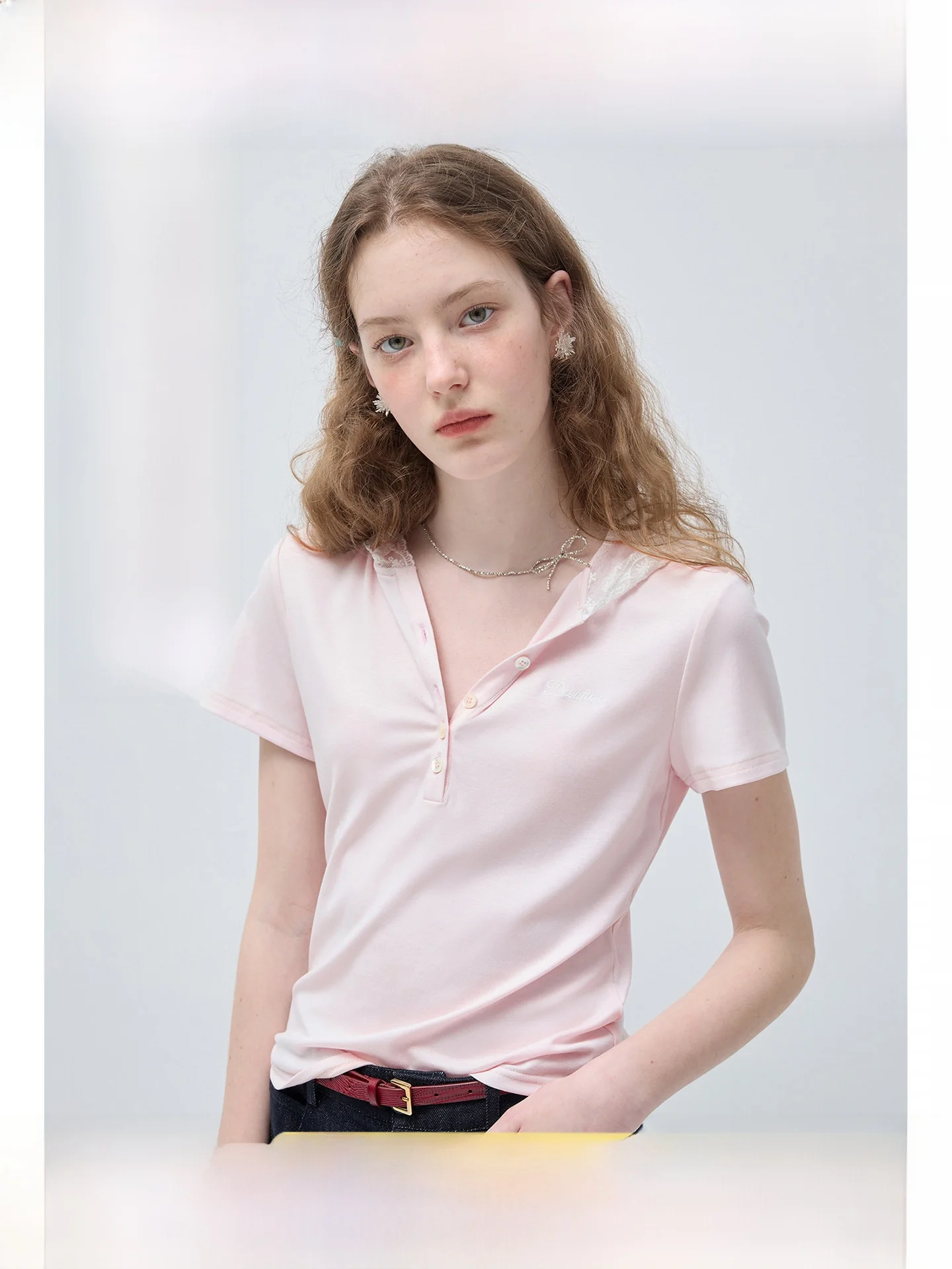 

plus Size Lace Hoodie T-Shirt Breathable Korean Style Short Sleeve V-Neck Summer New Arrival for Plump Girls Casual Wear