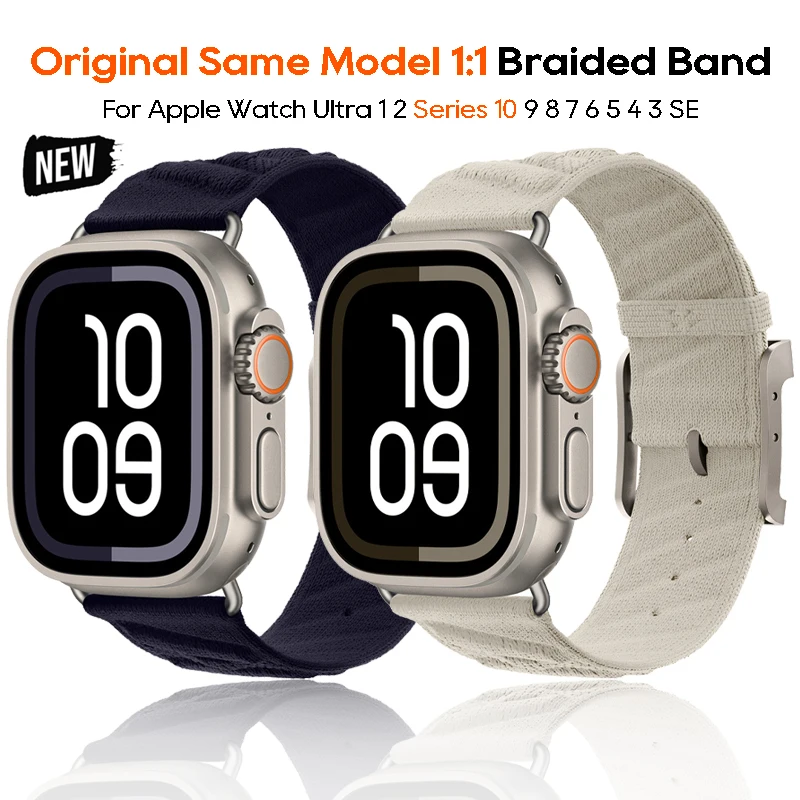 

Nylon Braided Strap For Apple Watch Series 10 Ultra 2 49mm 9 8 7 6 High Quality Band For iWatch 46mm 42mm 41mm 45mm Bracelet