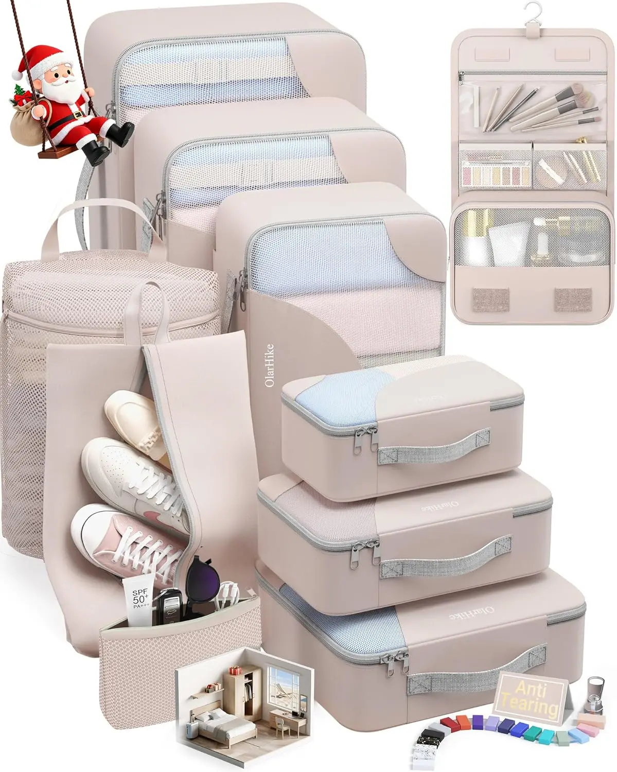 10 Set Packing Cubes for Travel, Gifts for Women Mom,Anti-Tearing Suitcase Organizer for Luggage with Shoe & Hanging Toiletry Ba