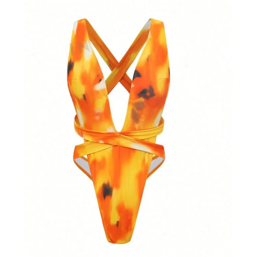 S - XL Tie-Dye-Badeanzug mit tiefem V-Ausschnitt und überkreuztem Rücken für Damen, einteiliger Badeanzug, Mini-Micro-Thong-Badeanzug, Badebekleidung, Badeanzug V7966 – Detail 7