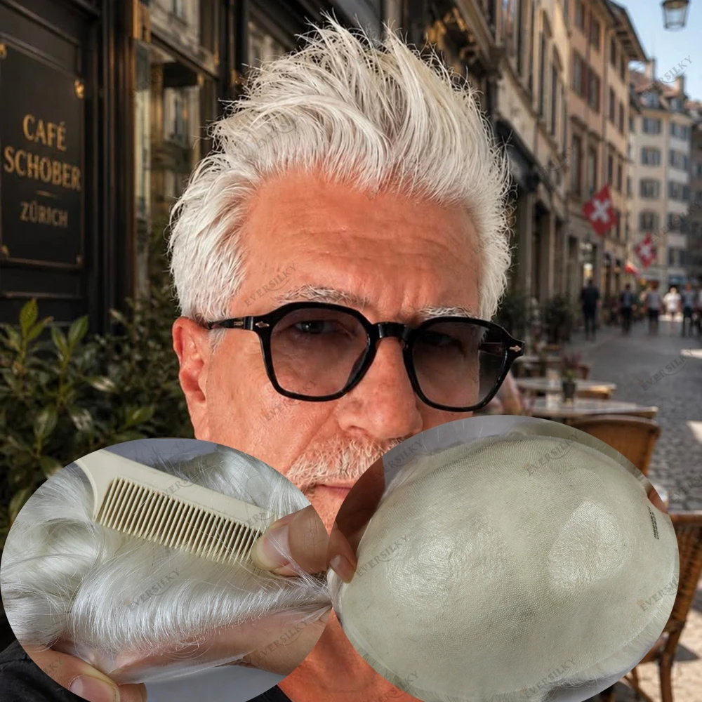 Realistic Natural Vloop 1B80 60R Old Men's Hair Replacement Toupee 90%Density Super Natural Looking 1b65 Salt&Pepper Prosthesis