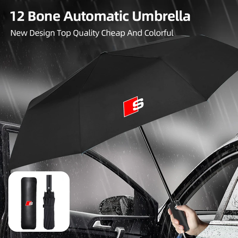 12 Bone Reinforced Strong Windproof Automatic Umbrella Folding For Audi Quattro A3 8P TT 8V A4 B8 RS3 RS4 S5 S6 S7 A3 Q3 A4L