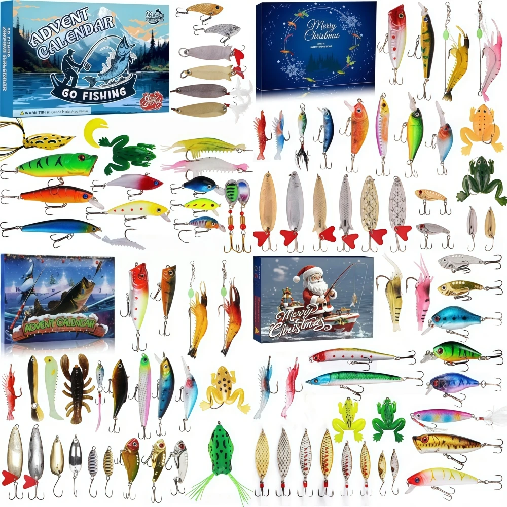 24-Tage-Weihnachts-Adventskalender-Geschenkbox, gemischtes Köder-Set, harte und weiche Köder, Weihnachtsgeschenk für Angelbegeisterte, 4 verschiedene Ausführungen.