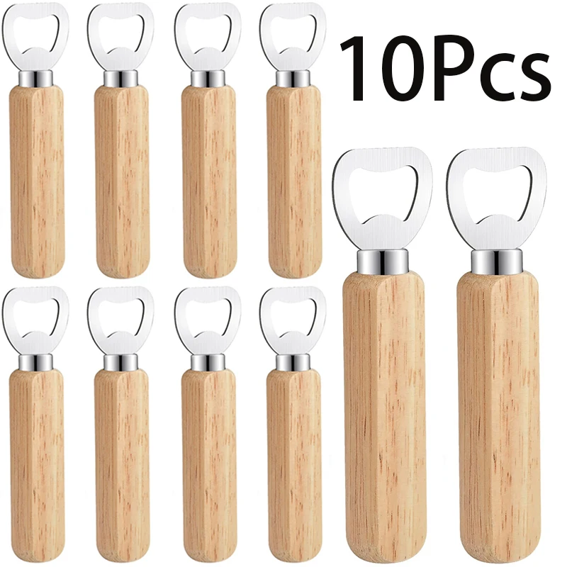 

10Pcs Wood & Metal Flat Bottle Opener